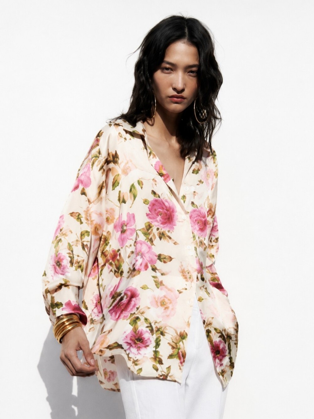 Zara Floral Pink and Cream Women's Top